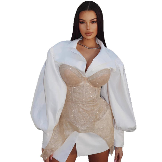 Damen Glamouröses Bustierkleid mit Puffärmeln und eleganten Details R&B
