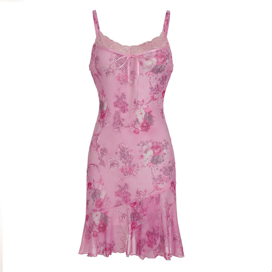 Damen verführerisches Nachthemd mit romantischen Spitzenakzenten und floralem Design R&B