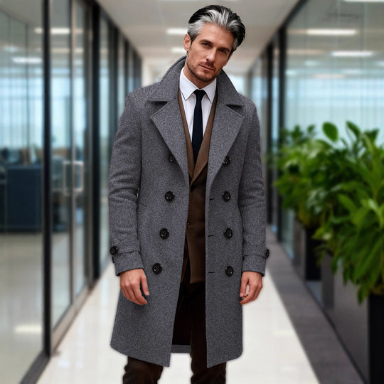 Herren Doppelreihiger Wollmantel mit modernem Schnitt R&B