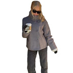 Damen Lässige Wolldecke-Jacke mit hohem Kragen und Knopfverschluss R&B