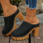 Damen Offene Clogs mit floralem Cut-Out Design und klobigem Absatz R&B