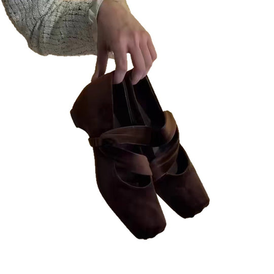 Damen elegante Ballerinas mit modischem Kreuzriemen und hochwertiger Veloursleder-Oberfläche R&B