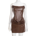Damen Raffiniertes Minikleid aus hochwertigem Kunstleder mit drapierten Details R&B