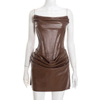 Damen Raffiniertes Minikleid aus hochwertigem Kunstleder mit drapierten Details R&B