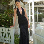 Damen Elegantes Maxikleid mit tiefem Ausschnitt und voluminösem Rock R&B