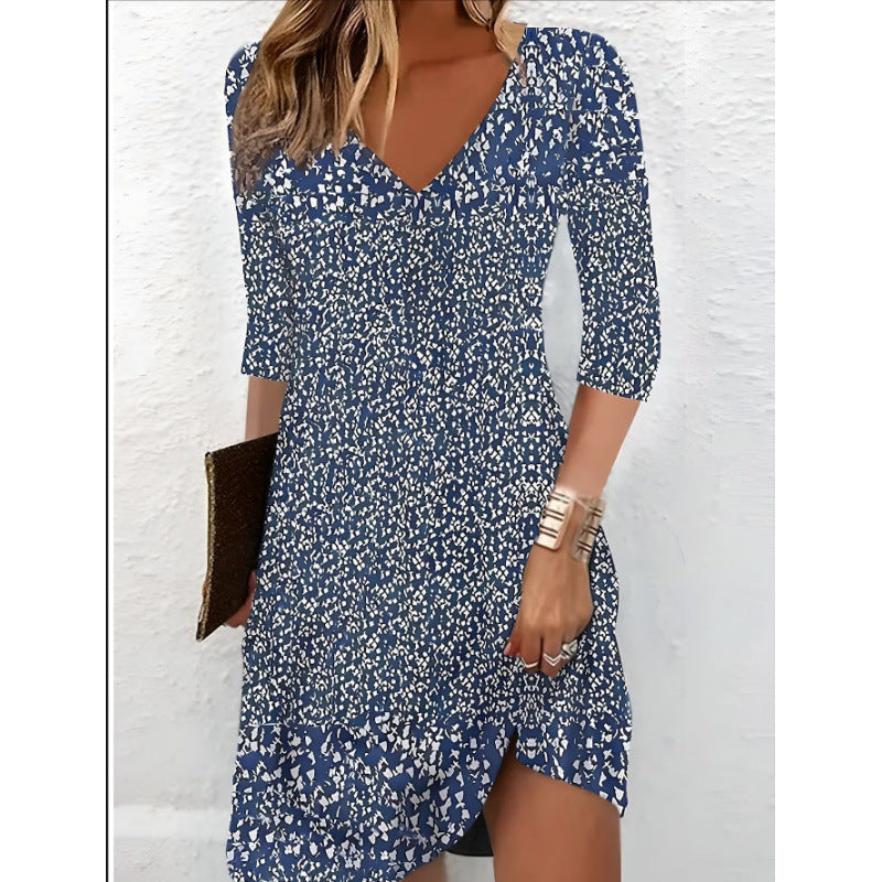 Damen V-Ausschnitt Kleid mit modernem Aquarellmuster R&B