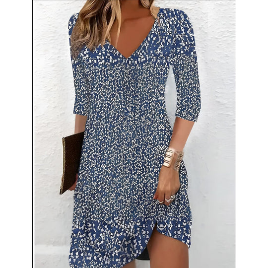 Damen V-Ausschnitt Kleid mit modernem Aquarellmuster R&B