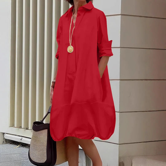Damen Lässiges Hemdblusenkleid mit weit geschnittenem Saum R&B