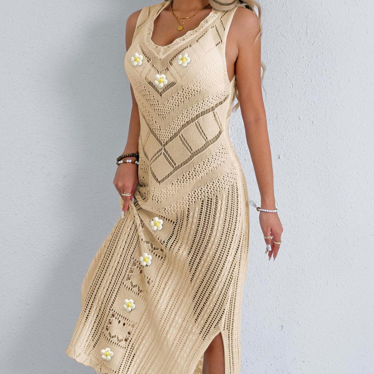 Damen Häkel-Kleid mit floralem Design R&B