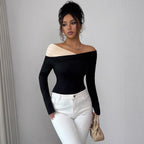 Damen nan asymmetrisches Carmen-Top mit Schulterraffung und körperbetonter Jersey-Passform R&B