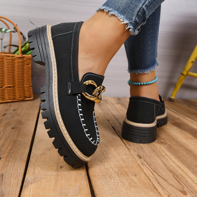 Damen Mokassins mit goldfarbener Kettenapplikation und rutschfester Sohle R&B