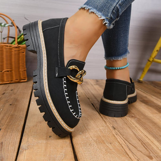 Damen Mokassins mit goldfarbener Kettenapplikation und rutschfester Sohle R&B