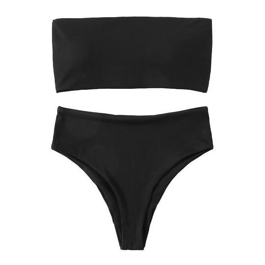 Damen Bandeau-Bikini-Set mit hohem Beinausschnitt und Bindedetails R&B