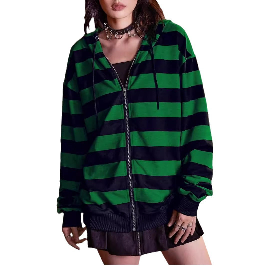 Damen Streifen-Hoodie mit Reißverschluss und lässigem Schnitt R&B