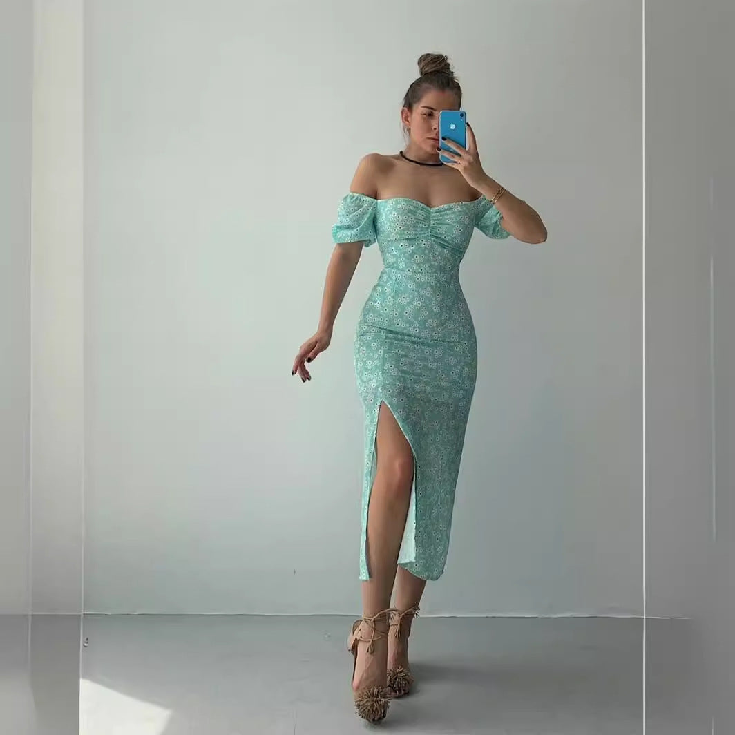 Damen Maxikleid mit schulterfreiem Design und floralem Druck R&B