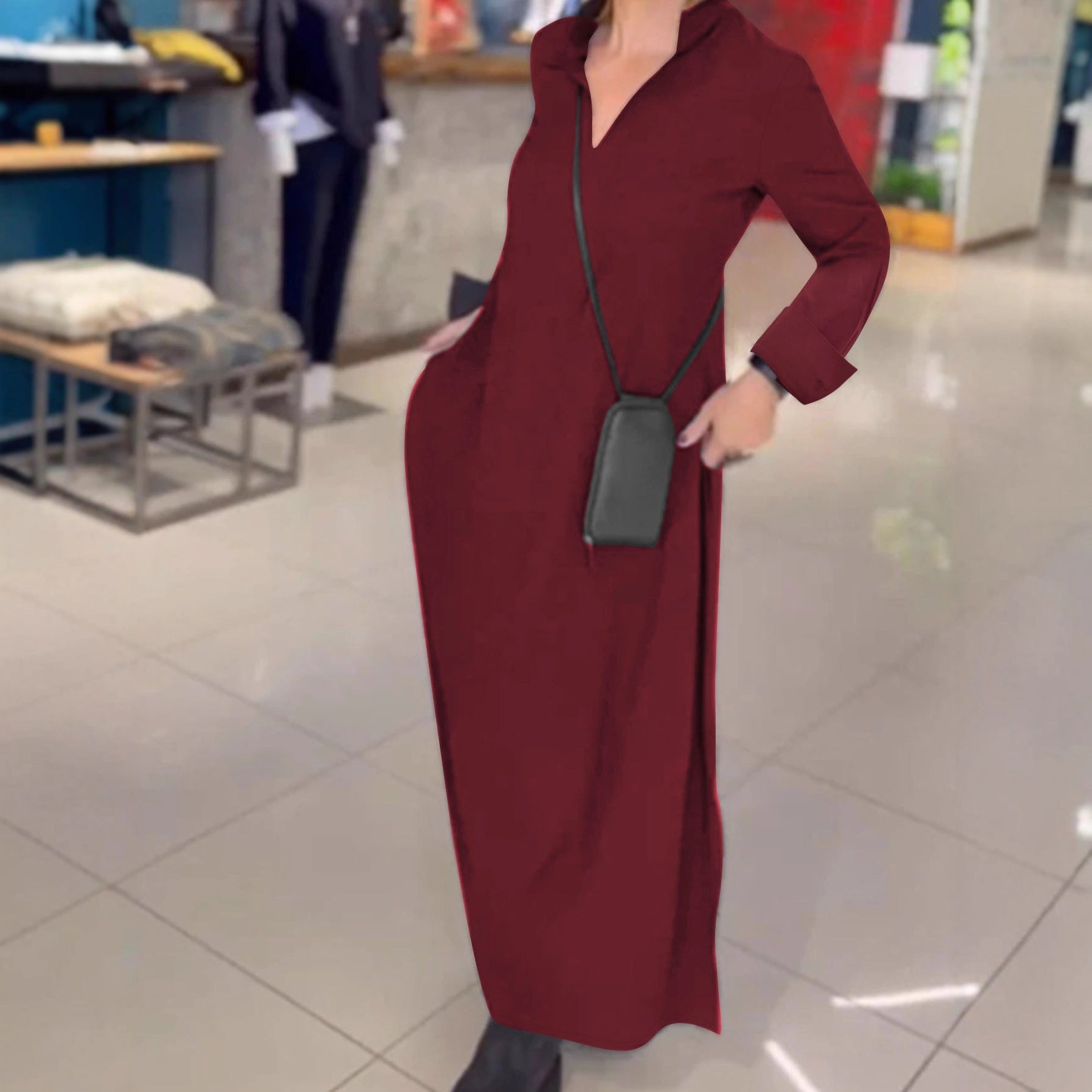 Damen Maxikleid mit praktischem V-Ausschnitt und Taschen R&B