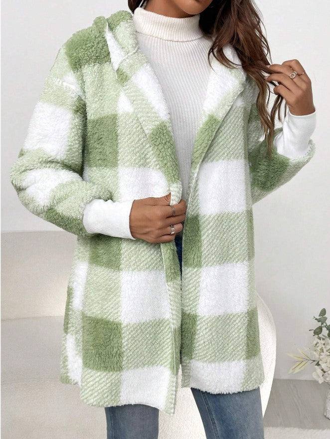 Damen Kuschelige Fleecejacke mit Karomuster und kapuziertem Design R&B