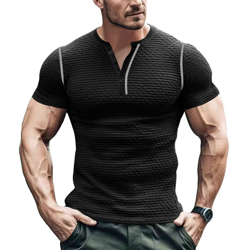 Herren Kurzarm-Henley-T-Shirt mit strukturiertem Design und praktischer Knopfleiste R&B