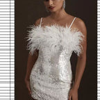 Damen Partykleid mit Pailletten und Federdetails R&B