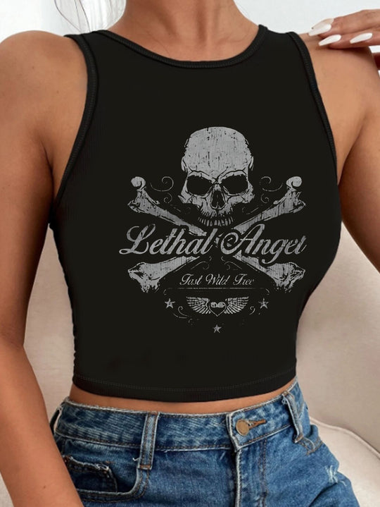 Damen Crop-Top mit auffälligem Schriftzug und körpernahem Schnitt R&B