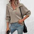 Damen stylischer Strickpullover mit tiefem V-Ausschnitt und überschnittenen Ärmeln R&B