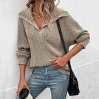 Damen stylischer Strickpullover mit tiefem V-Ausschnitt und überschnittenen Ärmeln R&B