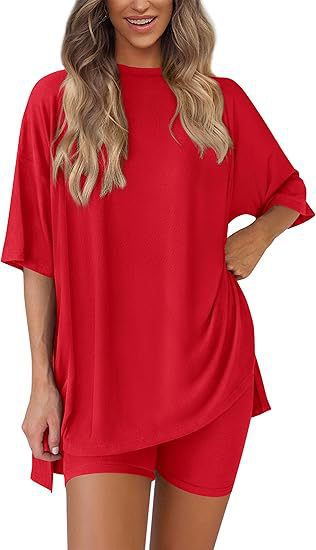 Damen Lässiges Lounge-Set mit übergroßem Oberteil und kurzen Hosen R&B
