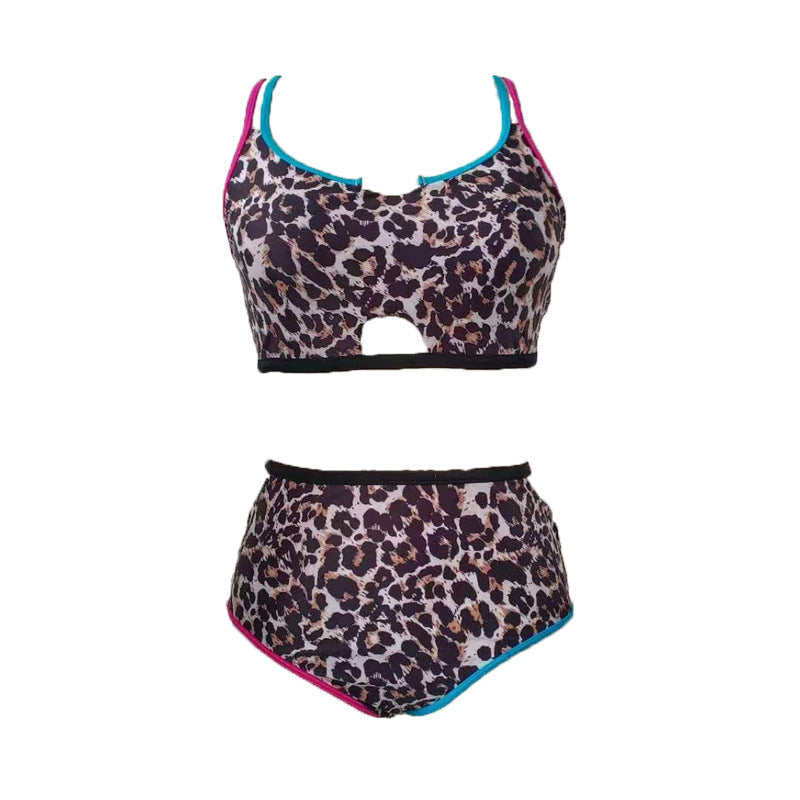 Damen Hochgeschnittener Triangel-Bikini mit modischem Animal-Print und sportlichem Design R&B