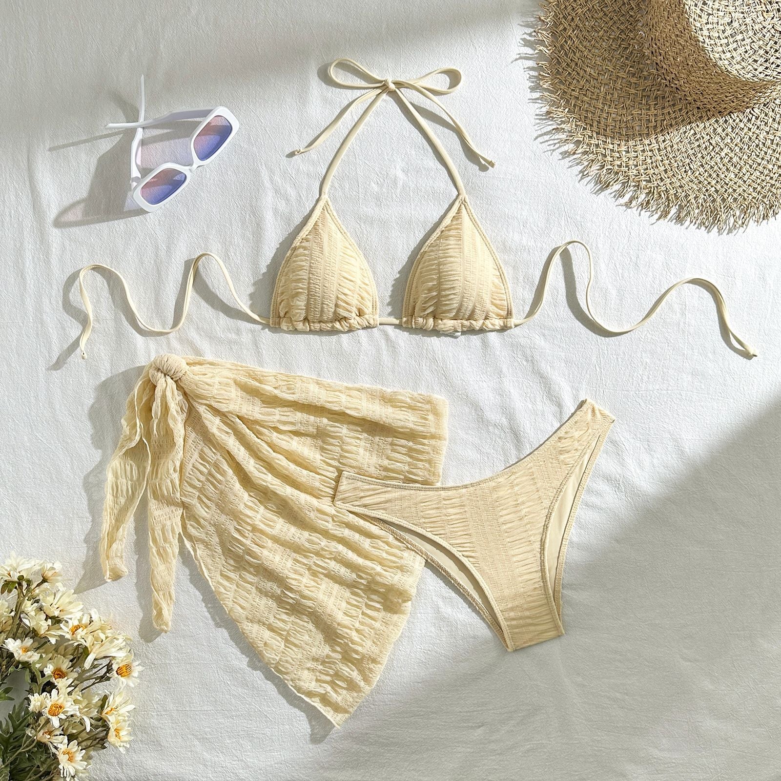 Damen Triangel-Bikini-Set mit strukturierter Oberfläche und verspieltem Rock R&B
