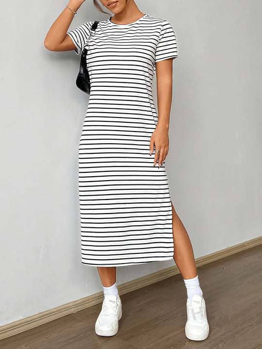 Damen Streifen-Maxikleid aus weichem Jersey R&B