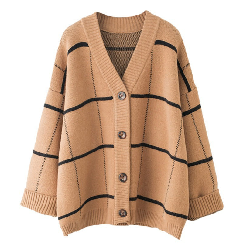 Damen Grobstrickjacke mit modischem Karo-Muster und praktischen Taschen R&B
