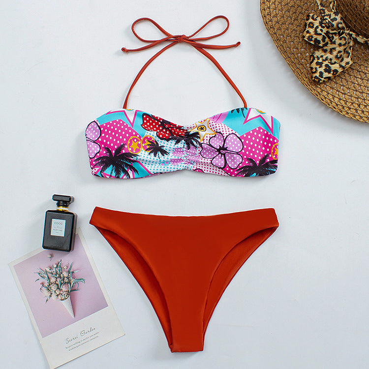 Damen Bandeau-Bikini mit floralem Muster und rutschfestem Design R&B