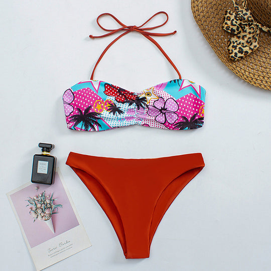 Damen Bandeau-Bikini mit floralem Muster und rutschfestem Design R&B