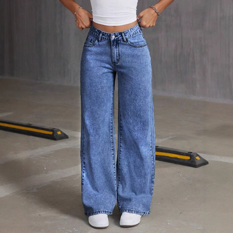 Damen Weite Jeanshose mit einzigartiger Schnürdetailgestaltung R&B