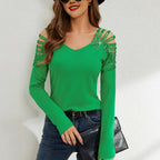 Damen Langarmshirt mit offenen Schultern und Strassverzierung R&B