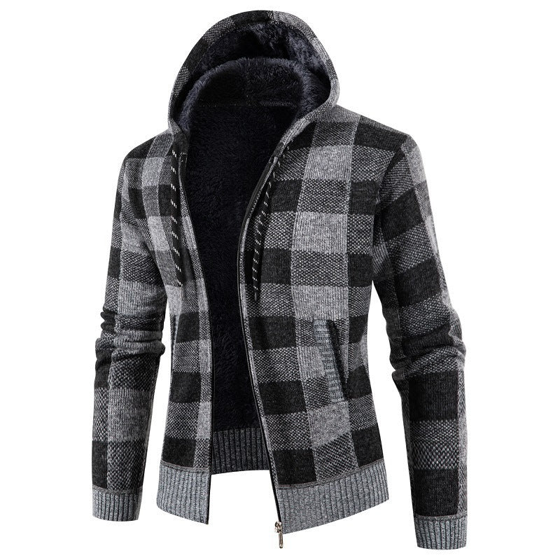 Herren Fleece-Kapuzenjacke mit Karomuster und weichem Innenfutter R&B
