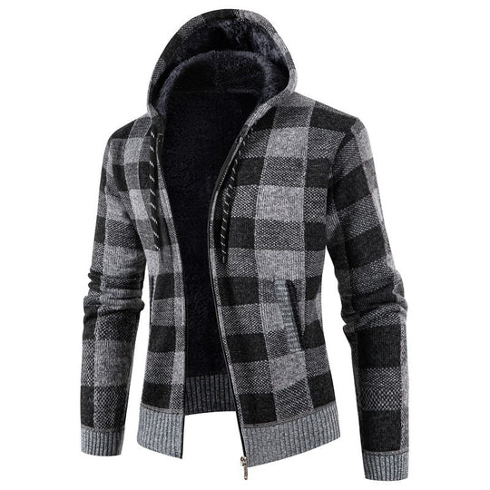 Herren Fleece-Kapuzenjacke mit Karomuster und weichem Innenfutter R&B