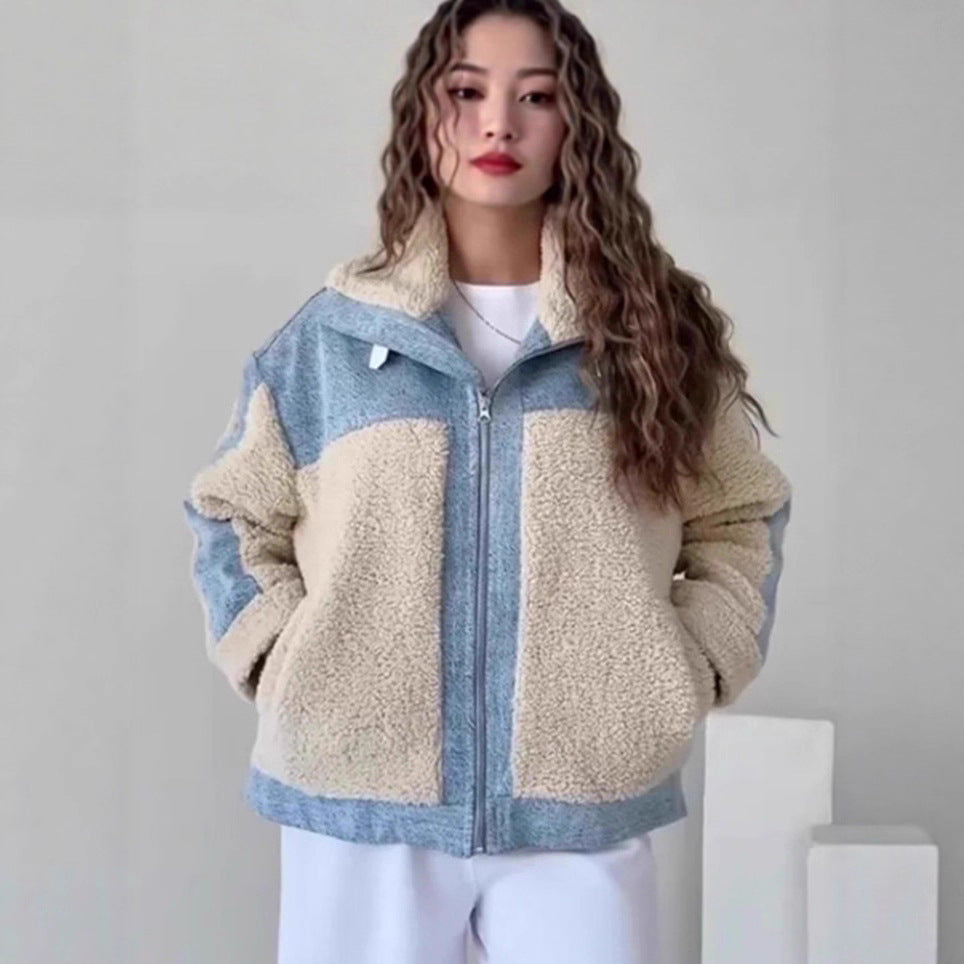 Damen Fleecejacke mit Kapuze und kontrastierenden Einsätzen R&B