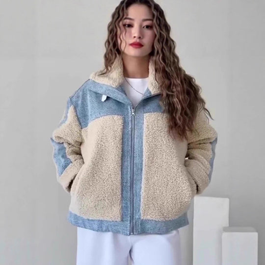Damen Fleecejacke mit Kapuze und kontrastierenden Einsätzen R&B