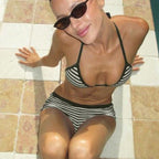 Damen Triangel-Bikini mit modischem Hochbund und vertikalem Streifenmuster R&B
