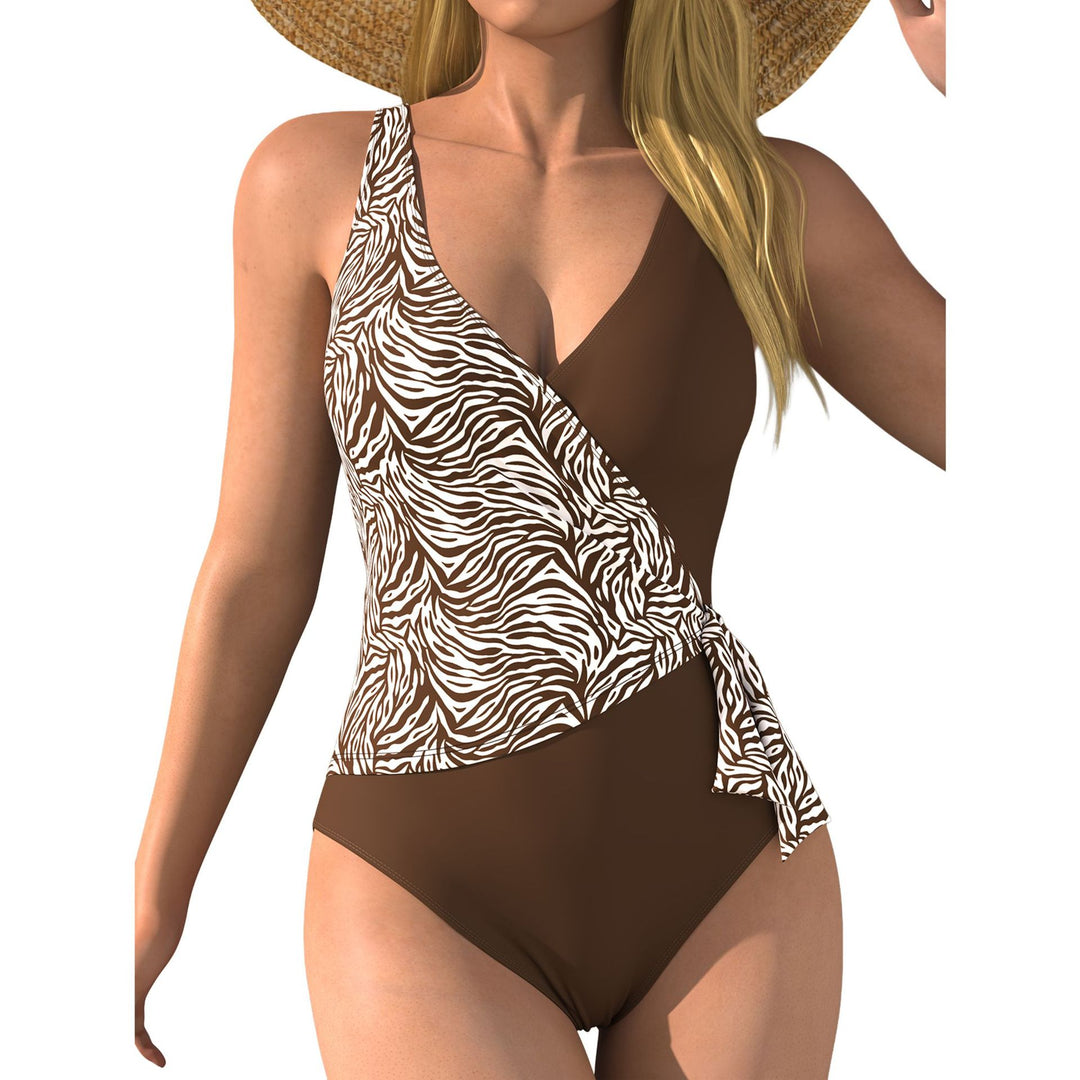 Damen Einteiliger Badeanzug mit Wickeldesign und Tiermotiv R&B