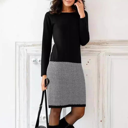 Elegantes Damen Strickkleid mit Chevron-Muster für Alltag & Büro | R&B