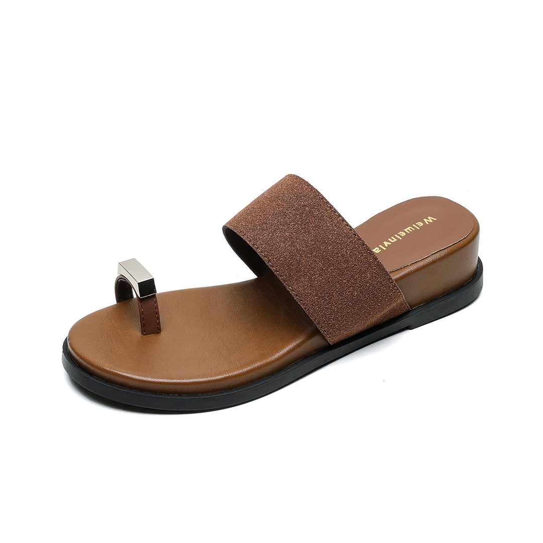 Damen modische Zehentrenner-Sandalen mit breitem Riemen und stylishen Akzenten R&B