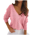 Damen V-Ausschnitt Strickpullover mit romantischem Zopfmuster R&B