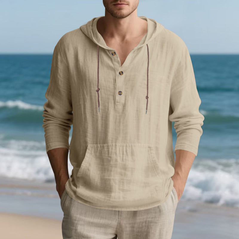 Herren lässiger Kapuzenpullover mit Knopfleiste und Kängurutasche R&B