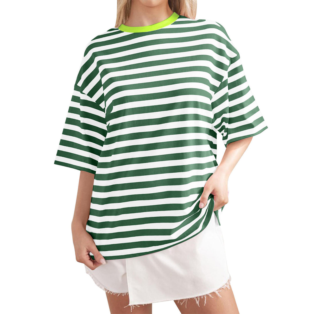 Damen Lässiges Oversized T-Shirt mit breiten Streifen R&B