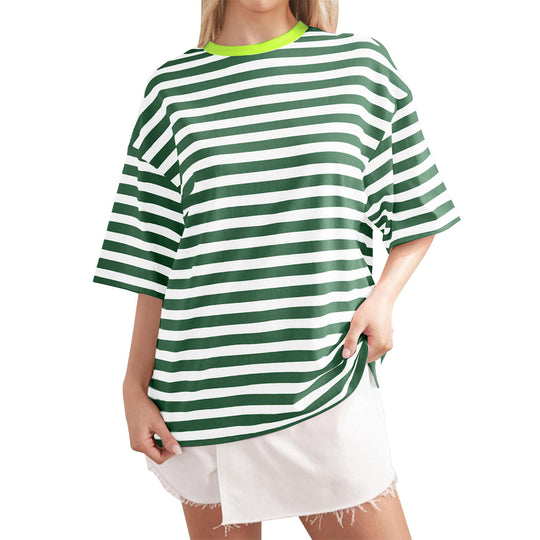 Damen Lässiges Oversized T-Shirt mit breiten Streifen R&B