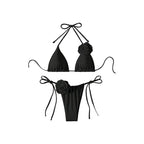 Damen Triangel-Bikini mit verspielten Blütenapplikationen und verstellbaren BindR&Bändern R&B