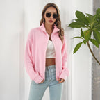 Damen lässiger Strickpulli mit hohem Kragen und Reißverschluss R&B
