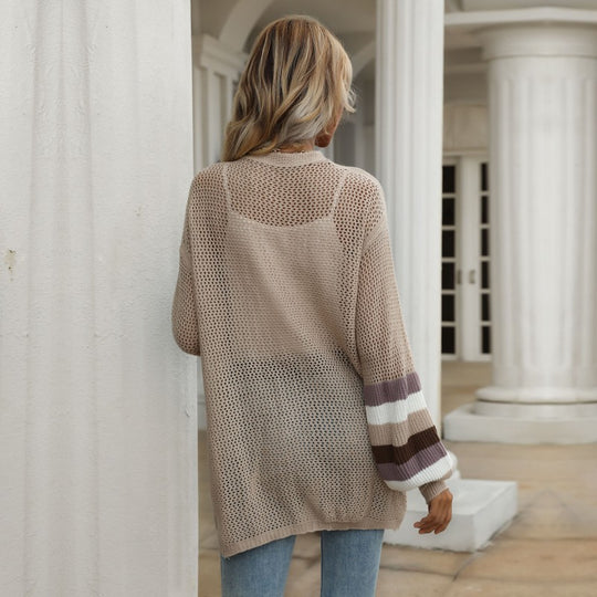 Damen lässiger Strickcardigan mit modischem Netzdesign und weitem Ärmel R&B
